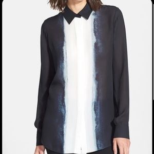 💙Vince Vertical Dip Dye Silk Long Sleeve Coastal Blue Button Down Blouse 4💙